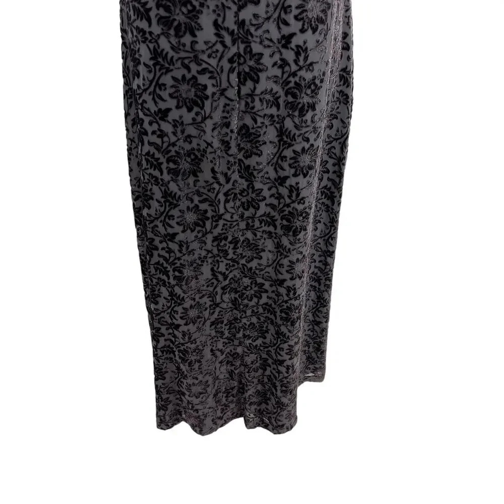 Laura Ashley Vintage Floral Flocked Velvet Whimsigoth Maxi Dress Gray Size US 12 - Picture 8 of 11